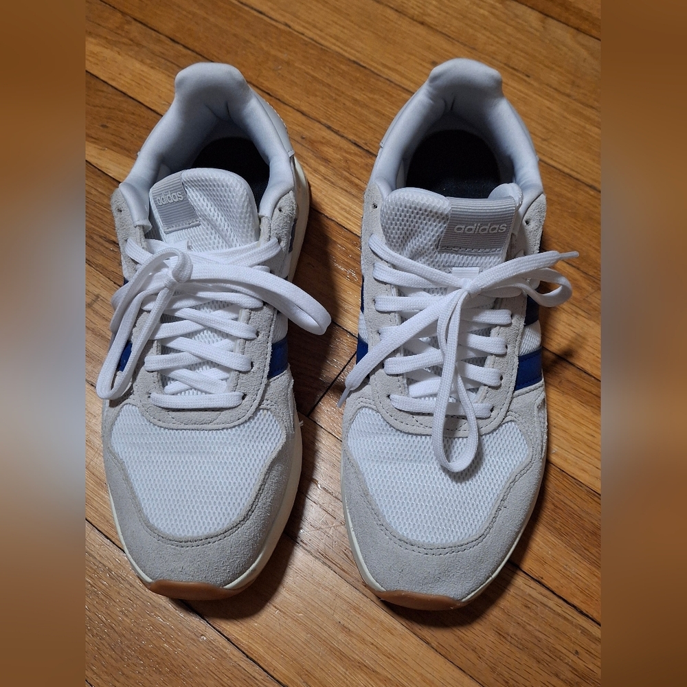 Adidas Classic White and Blue Trainers